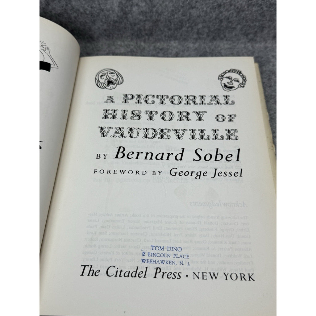 1961 A Pictorial History of Vaudeville Bernard Sobel Hardcover DJ Theater 2x