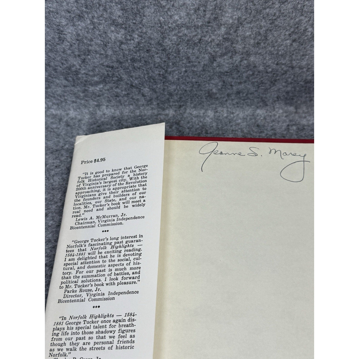 1972 Norfolk Highlights 1584-1881 Tucker First Edition Virginia History DJ