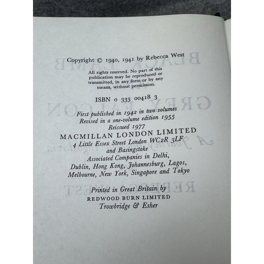 1977 Black Lamb & Grey Falcon Rebecca West Yugoslavia History HC DJ