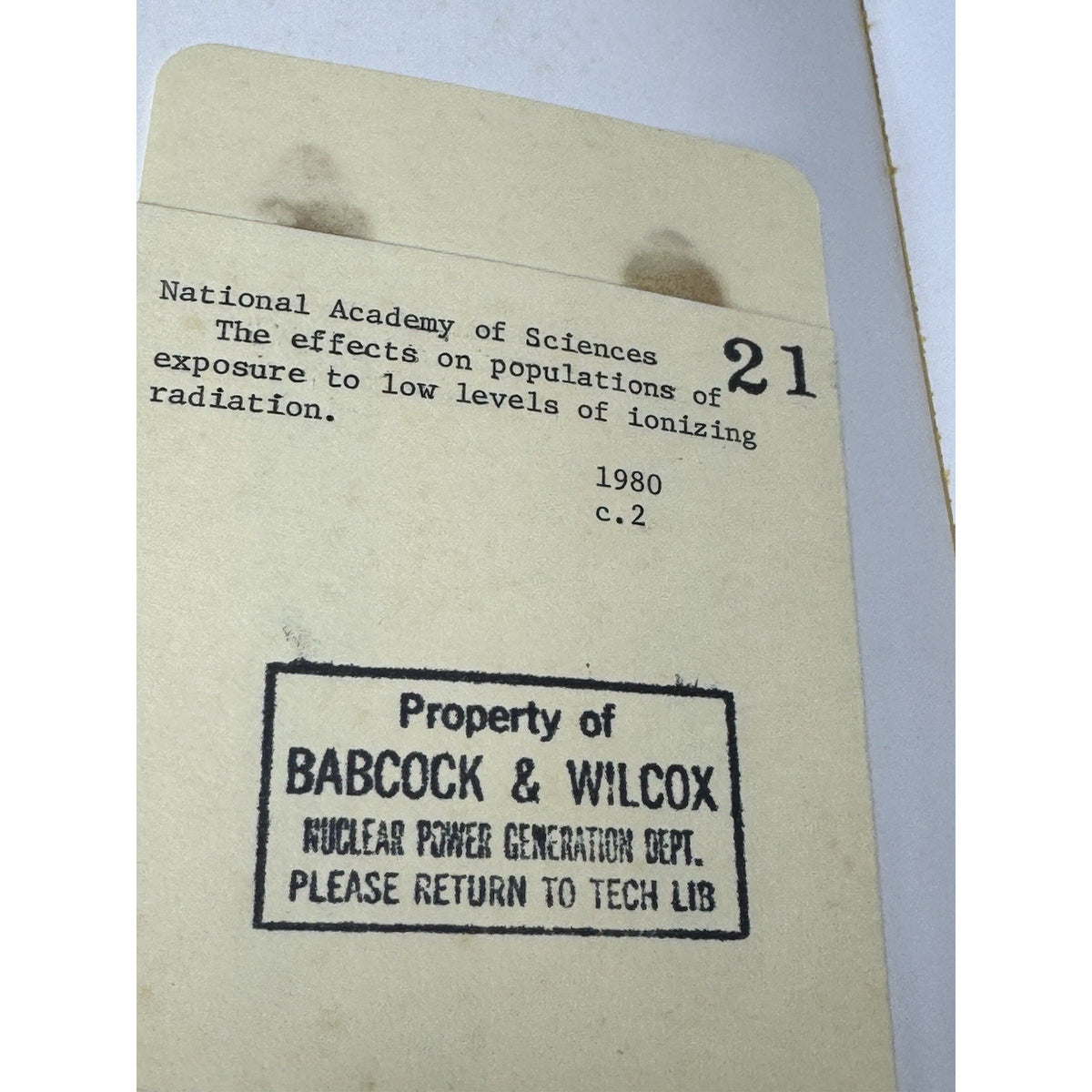 1980 BEIR III Low Level Ionizing Radiation Nuclear Effects Babcock & Wilcox