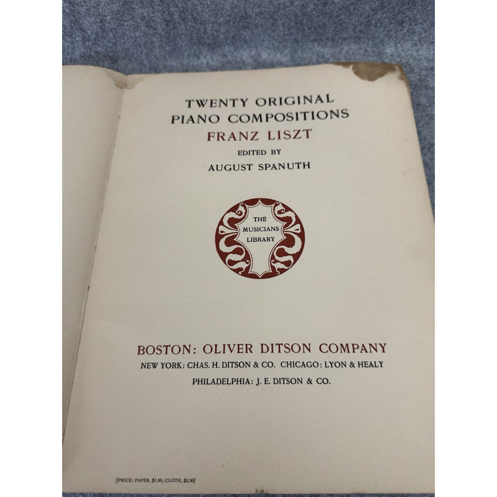 Twenty Original Piano Compositions Franz Liszt Späth Ditson 1903 PB