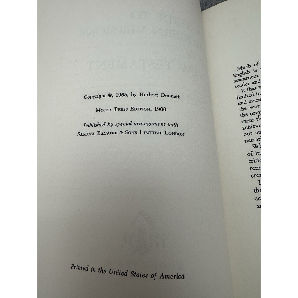 A Guide to Modern Versions of the New Testament by Herbert Dennett 1st Ed VG HC