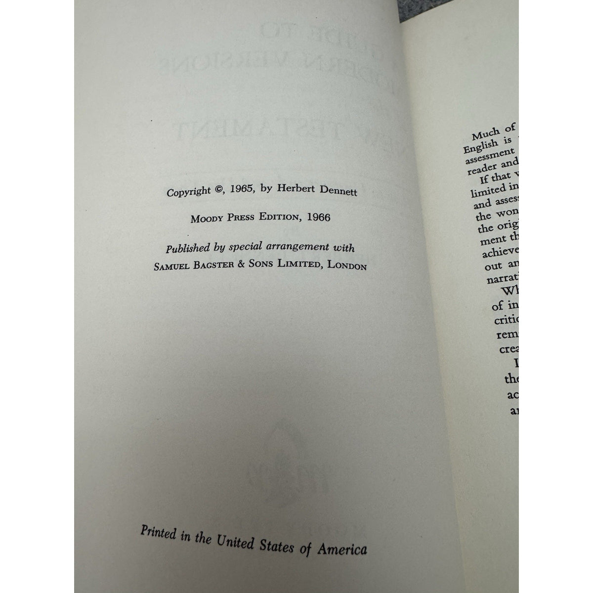 A Guide to Modern Versions of the New Testament by Herbert Dennett 1st Ed VG HC